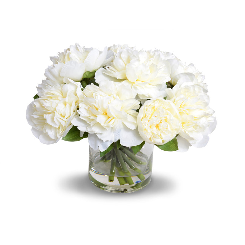 Rosdorf Park Faux Peonies Floral Arrangement in Vase Wayfair